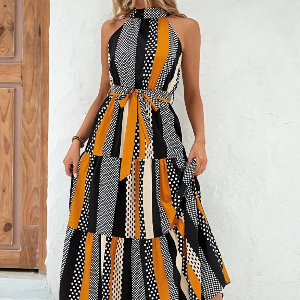 Boho Vacay Womens multicolor striped & Polka Dot Print maxi Dress - Picture 3 of 5